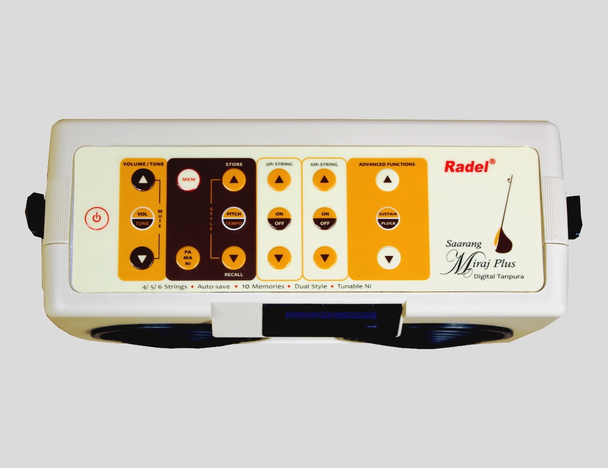 The Radel Mini Miraj digital tanpura is a compact version of the Miraj Plus tanpura radel 